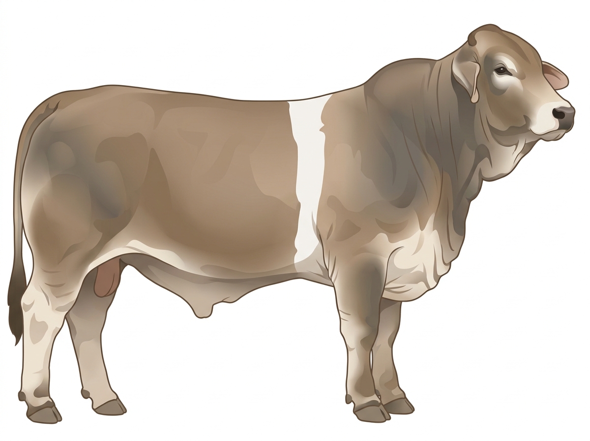 Dun with a white belt around the midsection Brahman Cross Bull