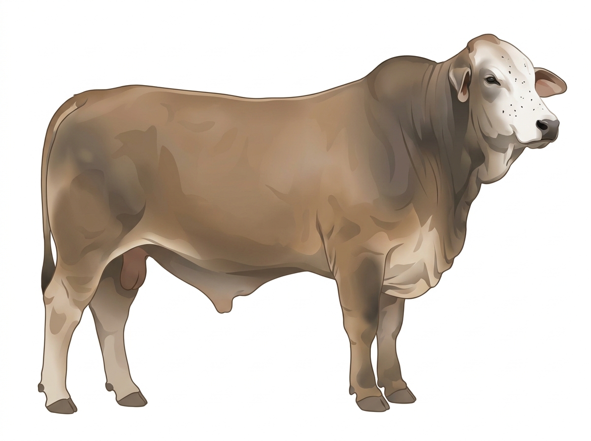 Dun with a white face and ticking in the white Brahman Cross Bull