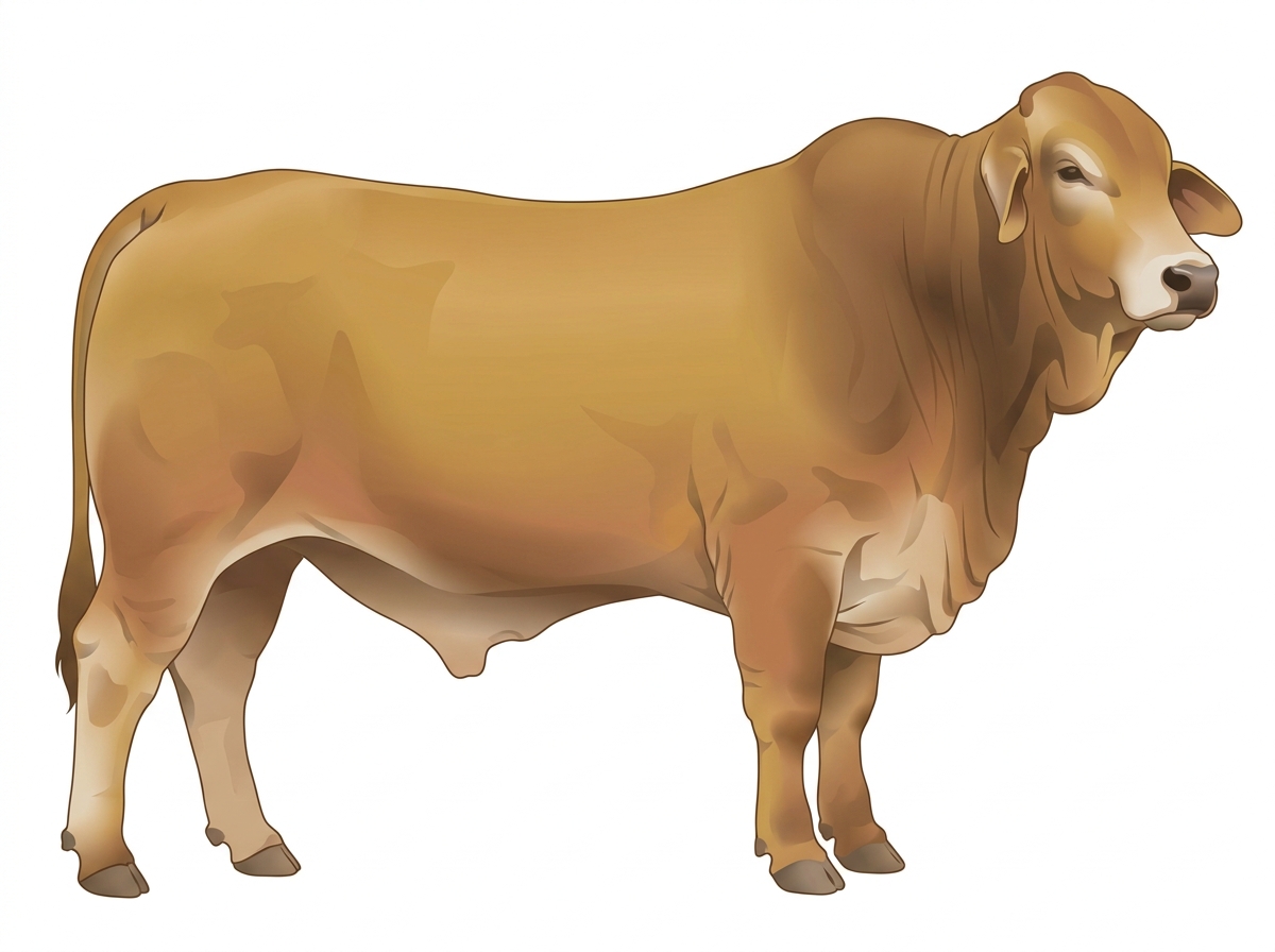 Gold with a pale muzzle ring and lighter underline Brahman Cross Bull