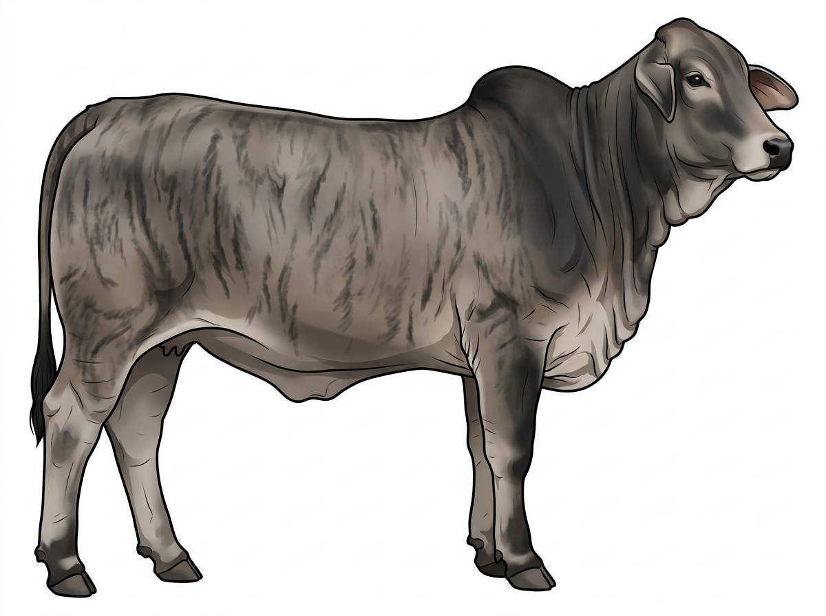 Gray brindle with black stripes and black points Brahman Cross Heifer