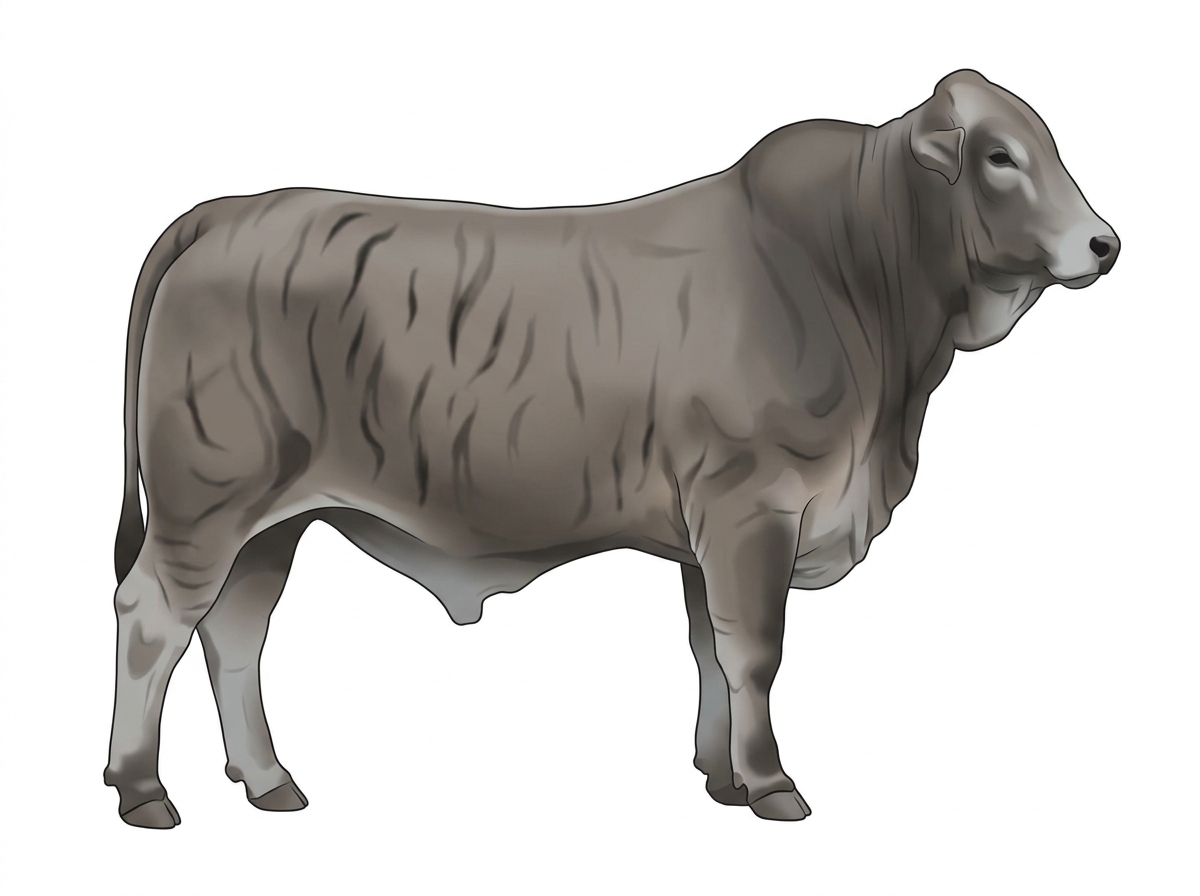 Gray brindle with black stripes Brahman Cross Bull