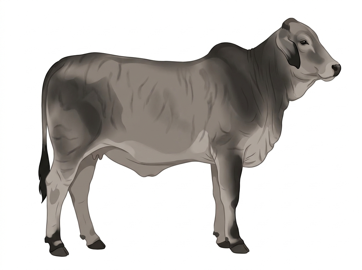 Gray brindle with faint black striping and black points Brahman Cross Heifer