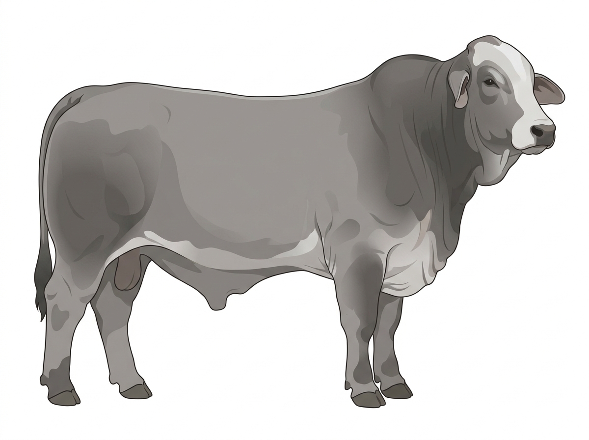 Gray with a partial white face Brahman Cross Bull