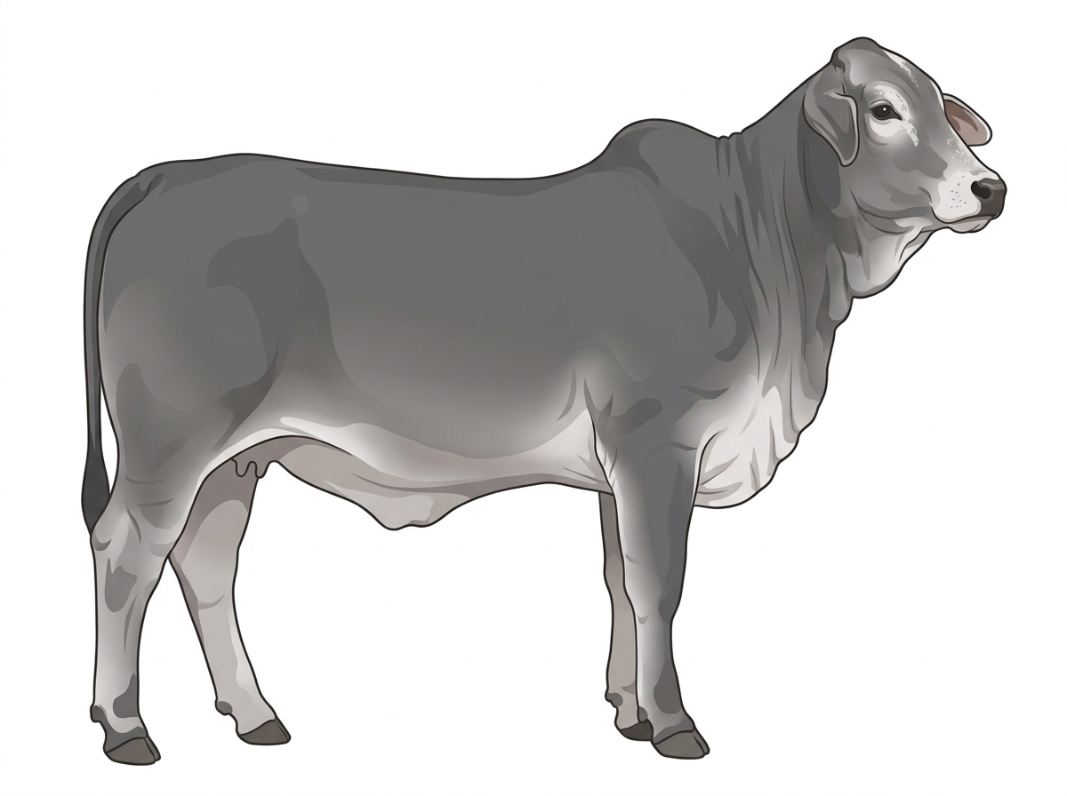 Gray with minimal white face markings and ticking in the white Brahman Cross Heifer