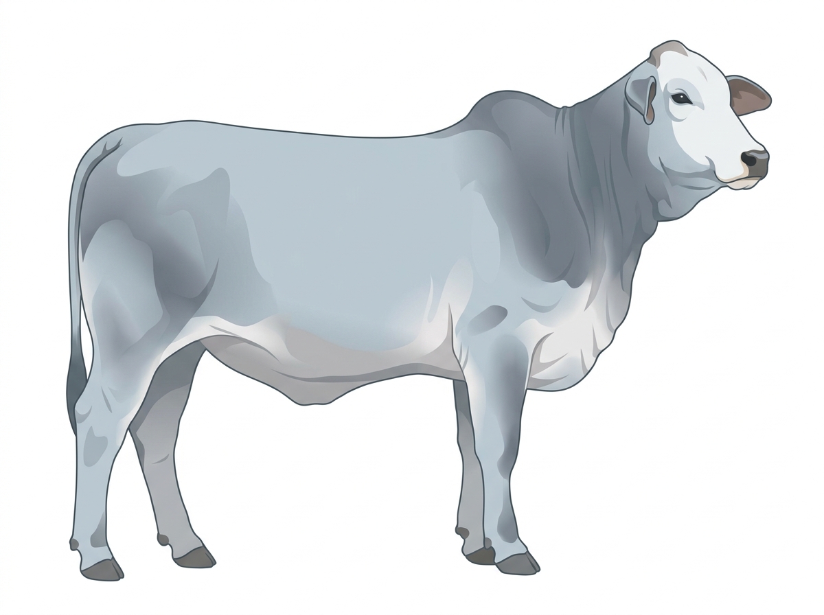 Light blue roan with a pale muzzle ring and lighter underline and a white face Brahman Cross Heifer