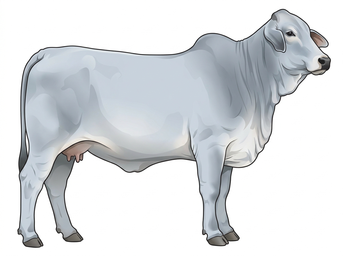 Light blue roan with a pale muzzle ring and lighter underline Brahman Cross Cow