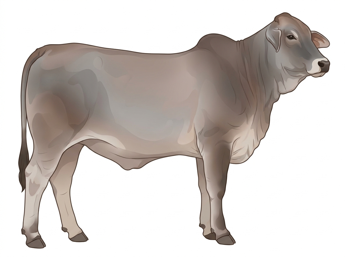 Light blue roan with a pale muzzle ring and lighter underline Brahman Cross Heifer