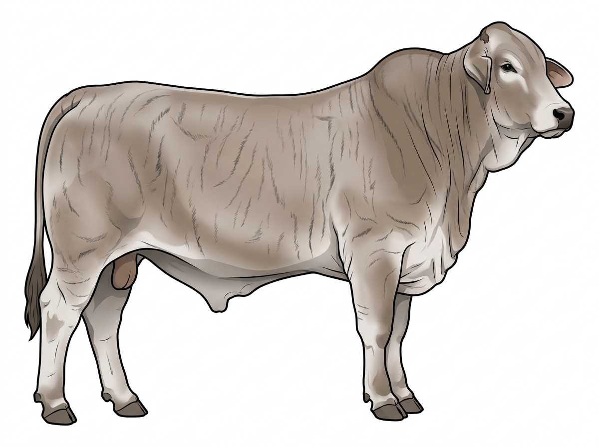 Light blue roan with faint black striping Brahman Cross Bull
