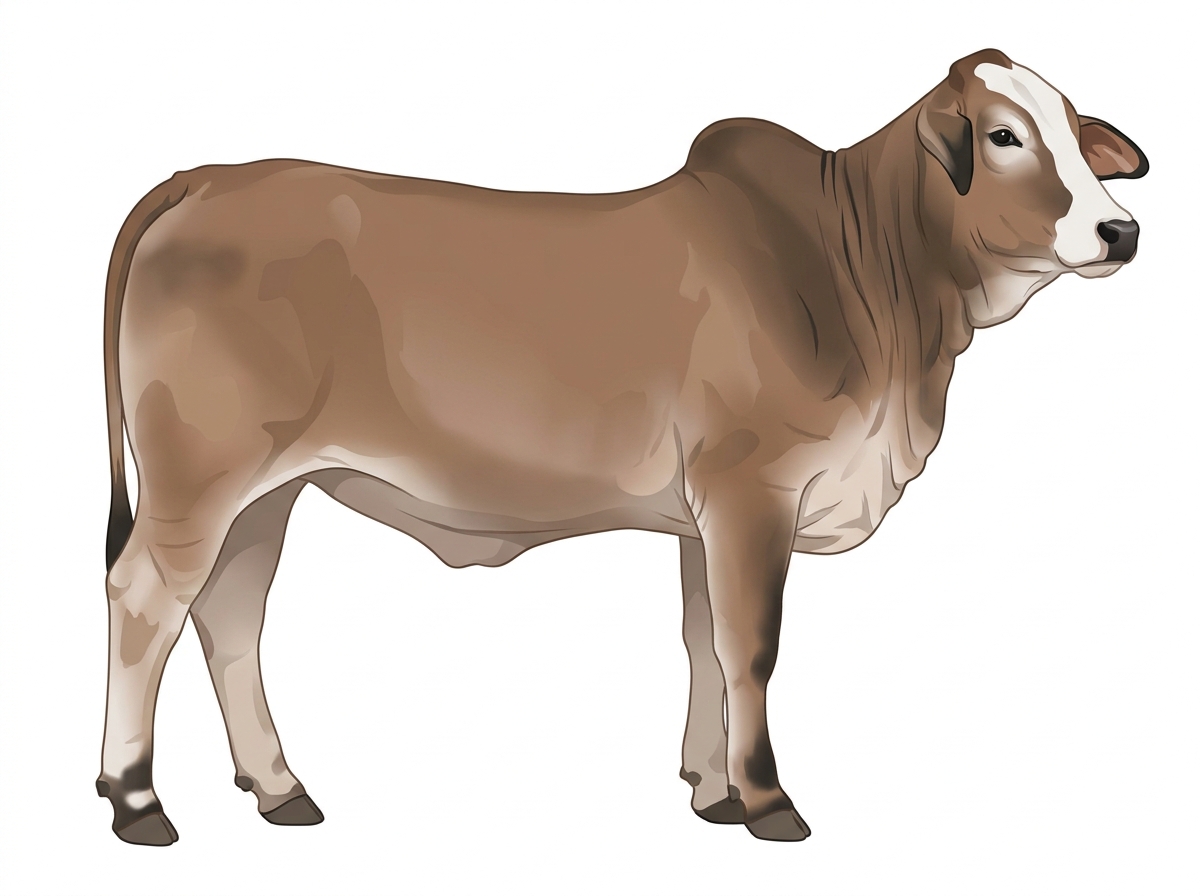 Light brown roan with faint black striping, black points and a white face Brahman Cross Heifer