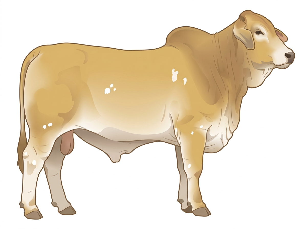 Light gold roan with a few white spots Brahman Cross Bull