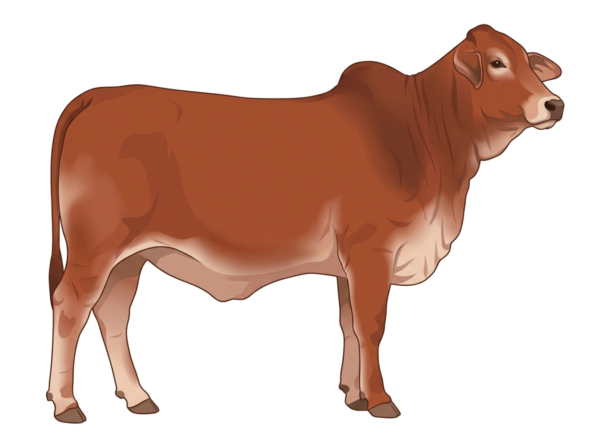 Light red roan with a pale muzzle ring and lighter underline Brahman Cross Heifer