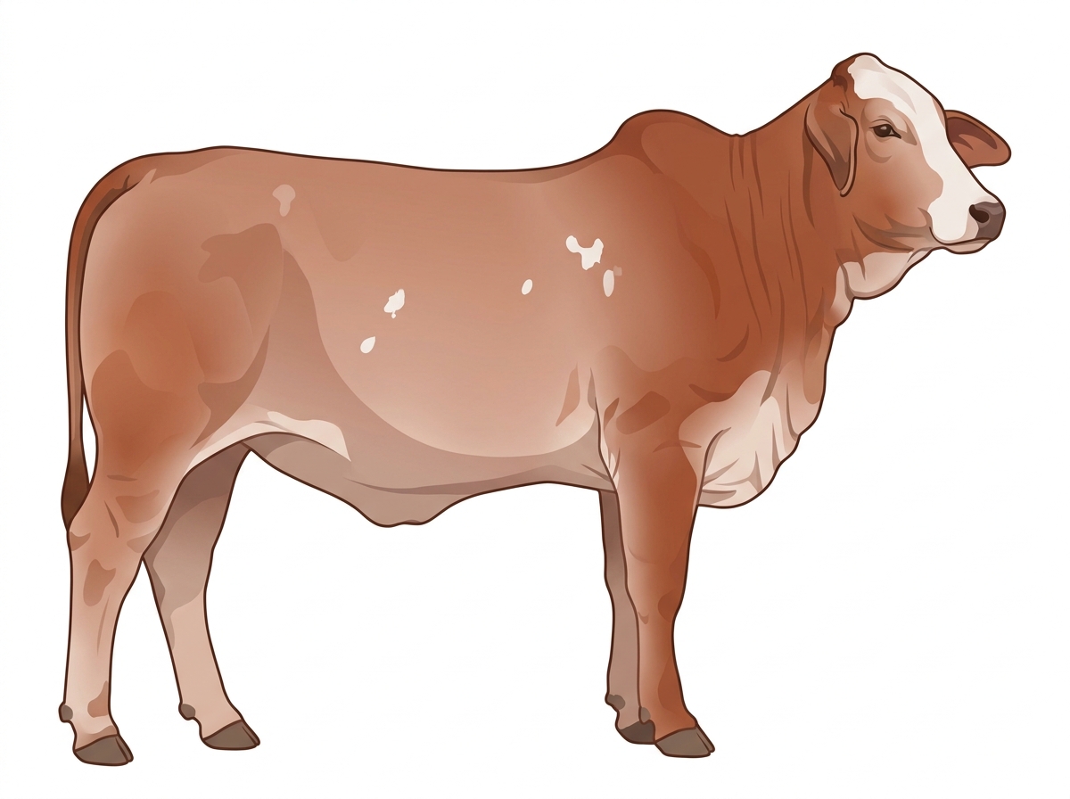 Light red roan with a partial white face and a few white spots Brahman Cross Heifer