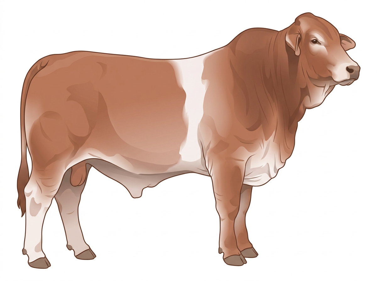 Light red roan with a white belt around the midsection Brahman Cross Bull