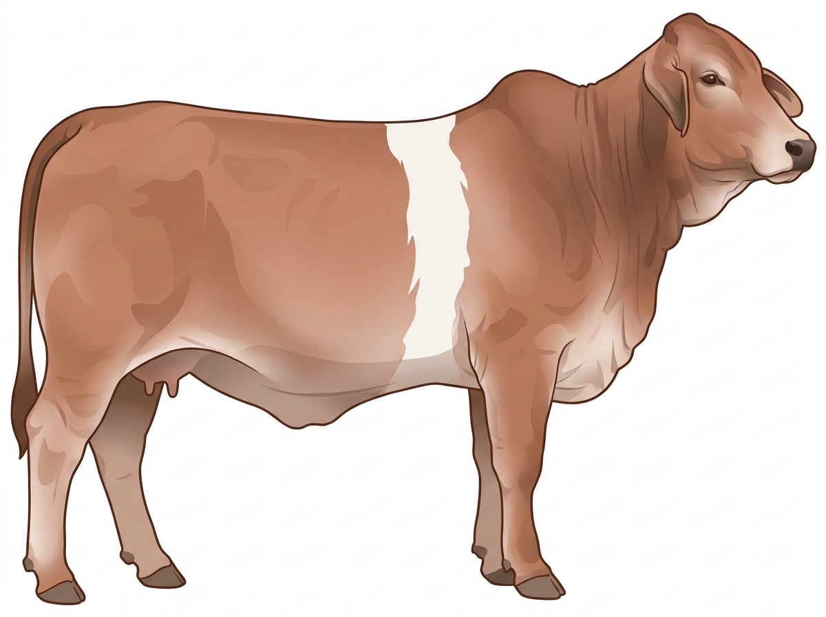 Light red roan with a white belt around the midsection Brahman Cross Cow