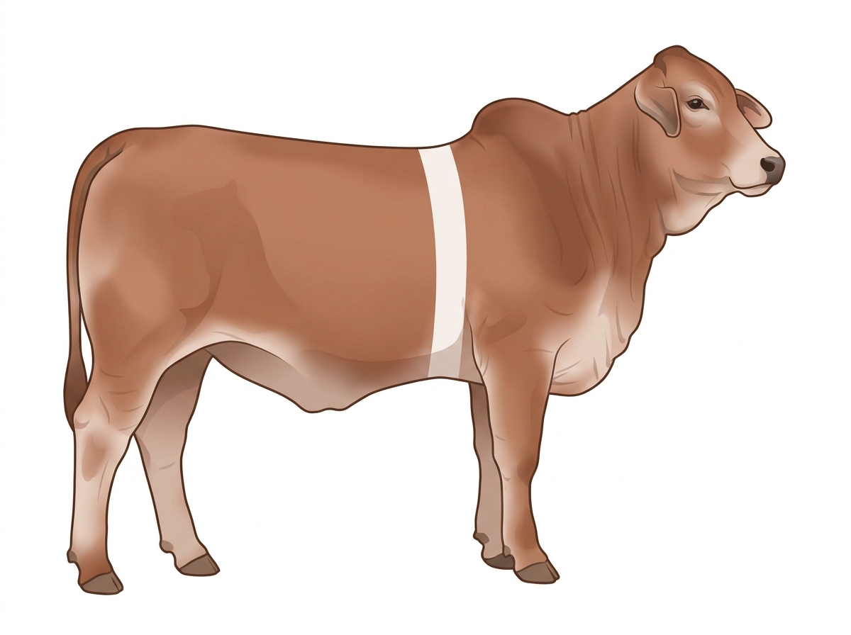 Light red roan with a white belt around the midsection Brahman Cross Heifer