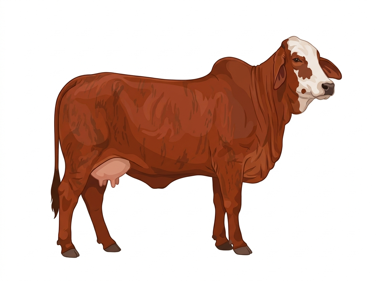 Red faint brindle with partial white face Brahman Cross Cow