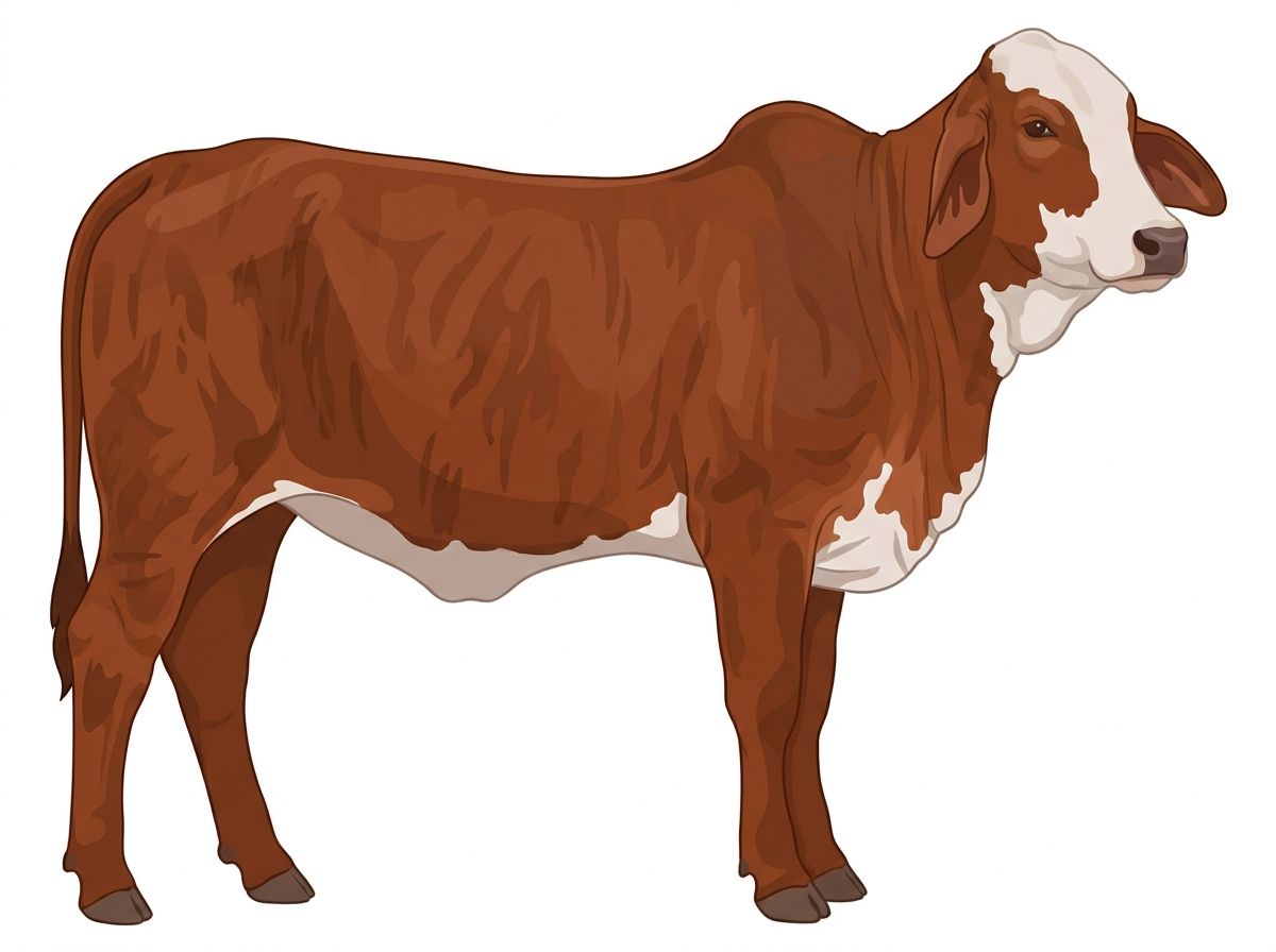 Red faint brindle with partial white face Brahman Cross Heifer