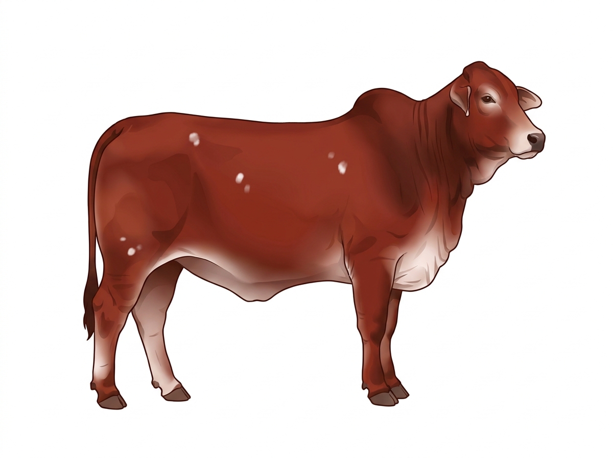 Red with a few white spots Brahman Cross Cow
