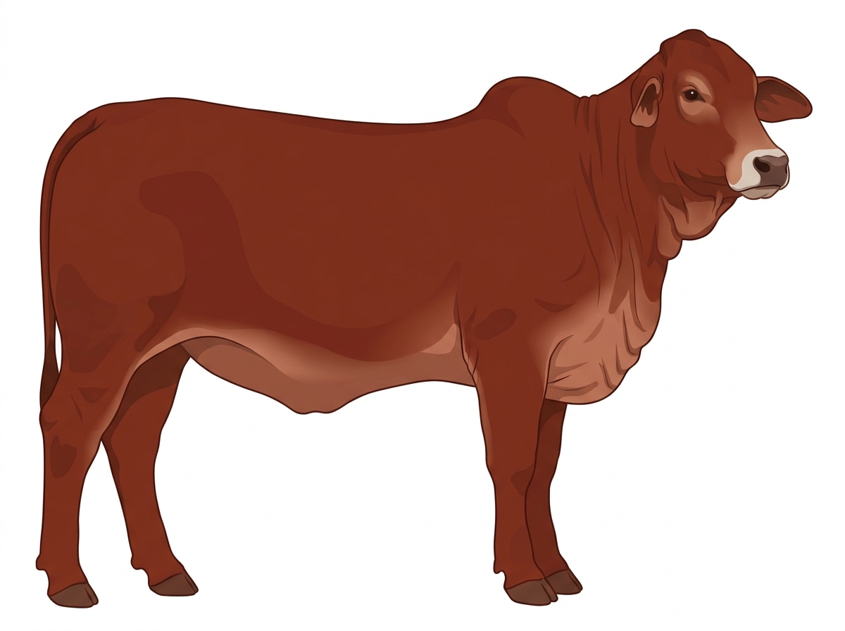 Red with a pale muzzle ring and lighter underline Brahman Cross Heifer