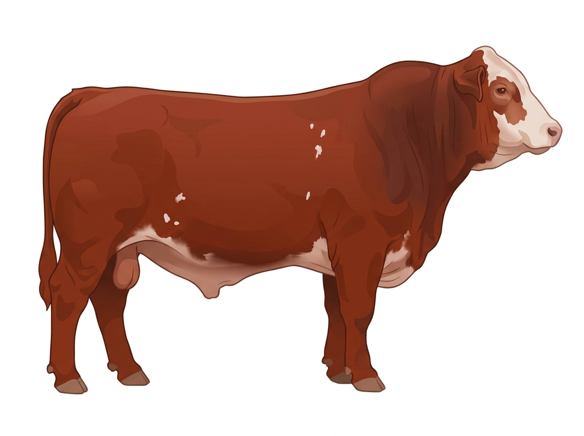 Red with a partial white face and a few white spots Brahman Cross Bull
