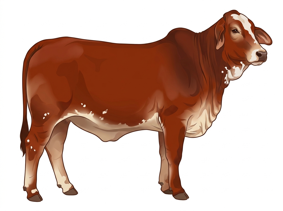 Red with a partial white face and a few white spots Brahman Cross Heifer