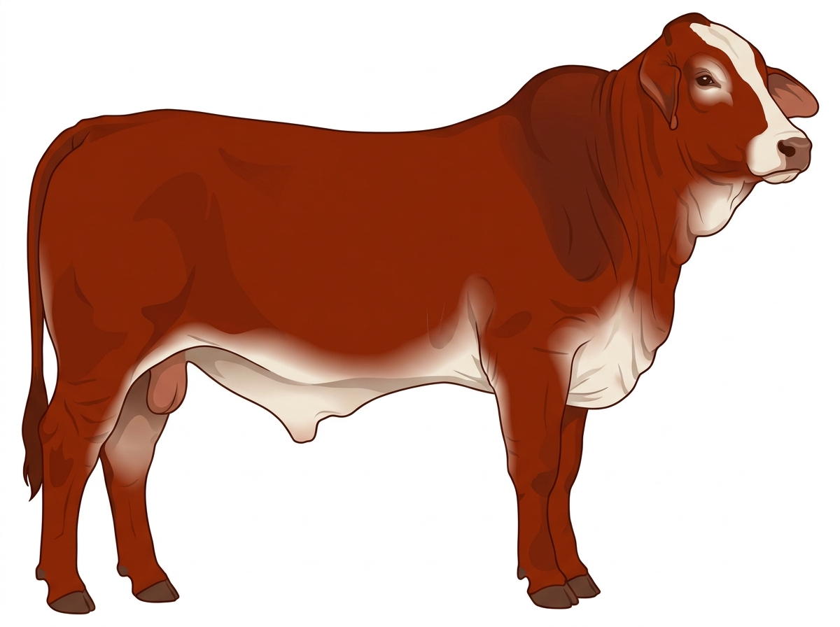 Red with a partial white face Brahman Cross Bull
