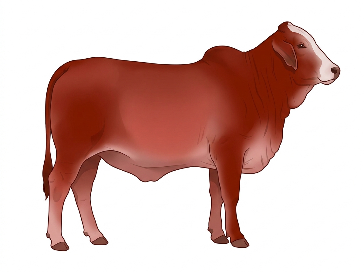 Red with a partial white face Brahman Cross Heifer