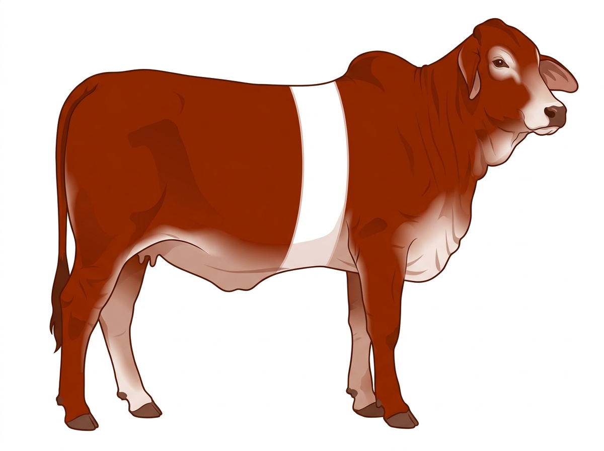 Red with a white belt around the midsection Brahman Cross Heifer