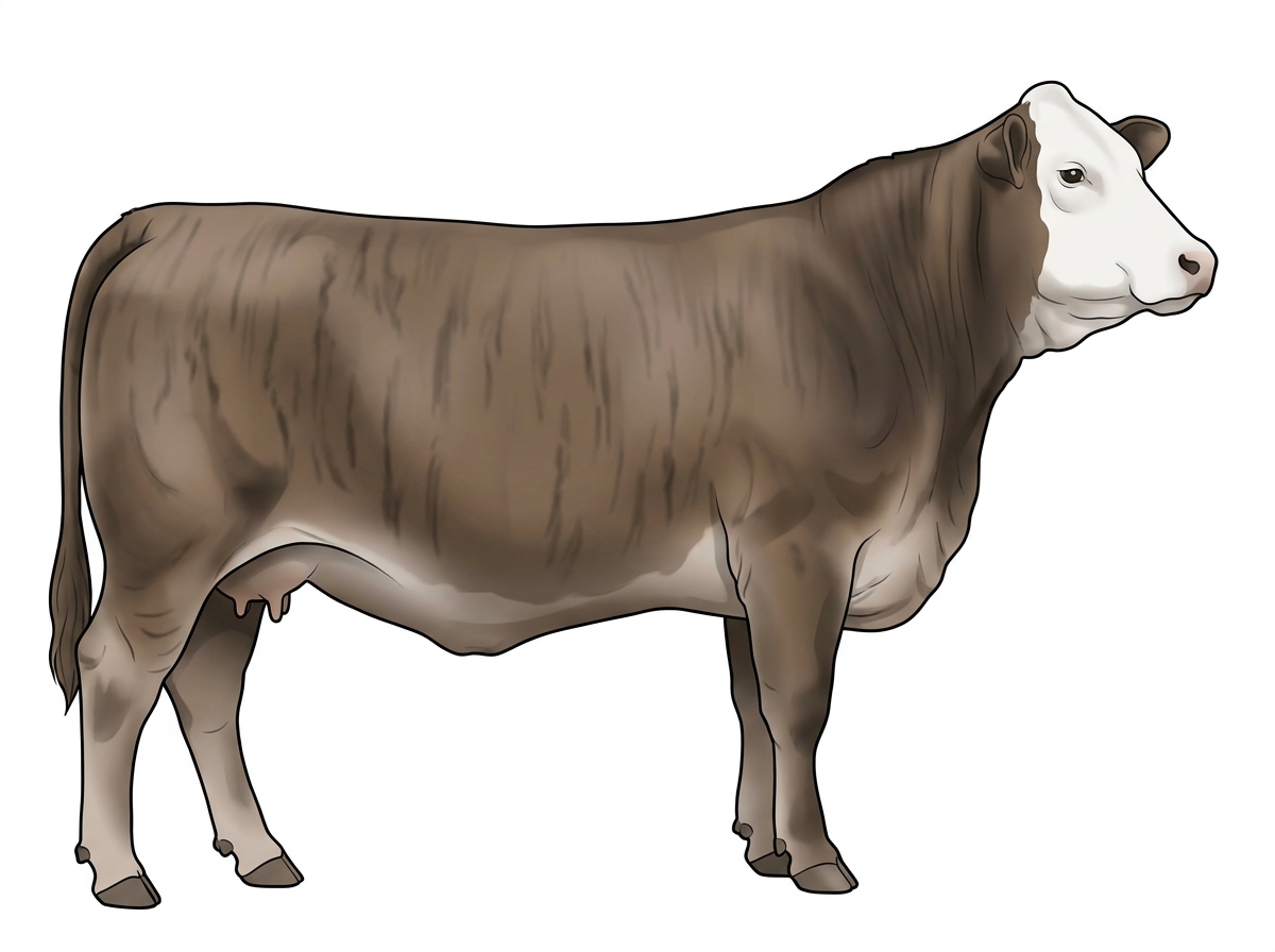 Smoky brindle with faint black striping and a white face Brahman Cross Cow