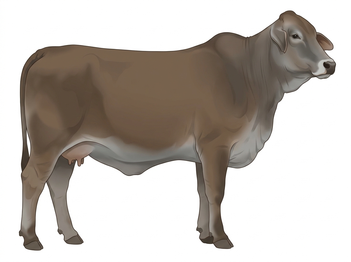 Smoky with a pale muzzle ring and lighter underline Brahman Cross Cow