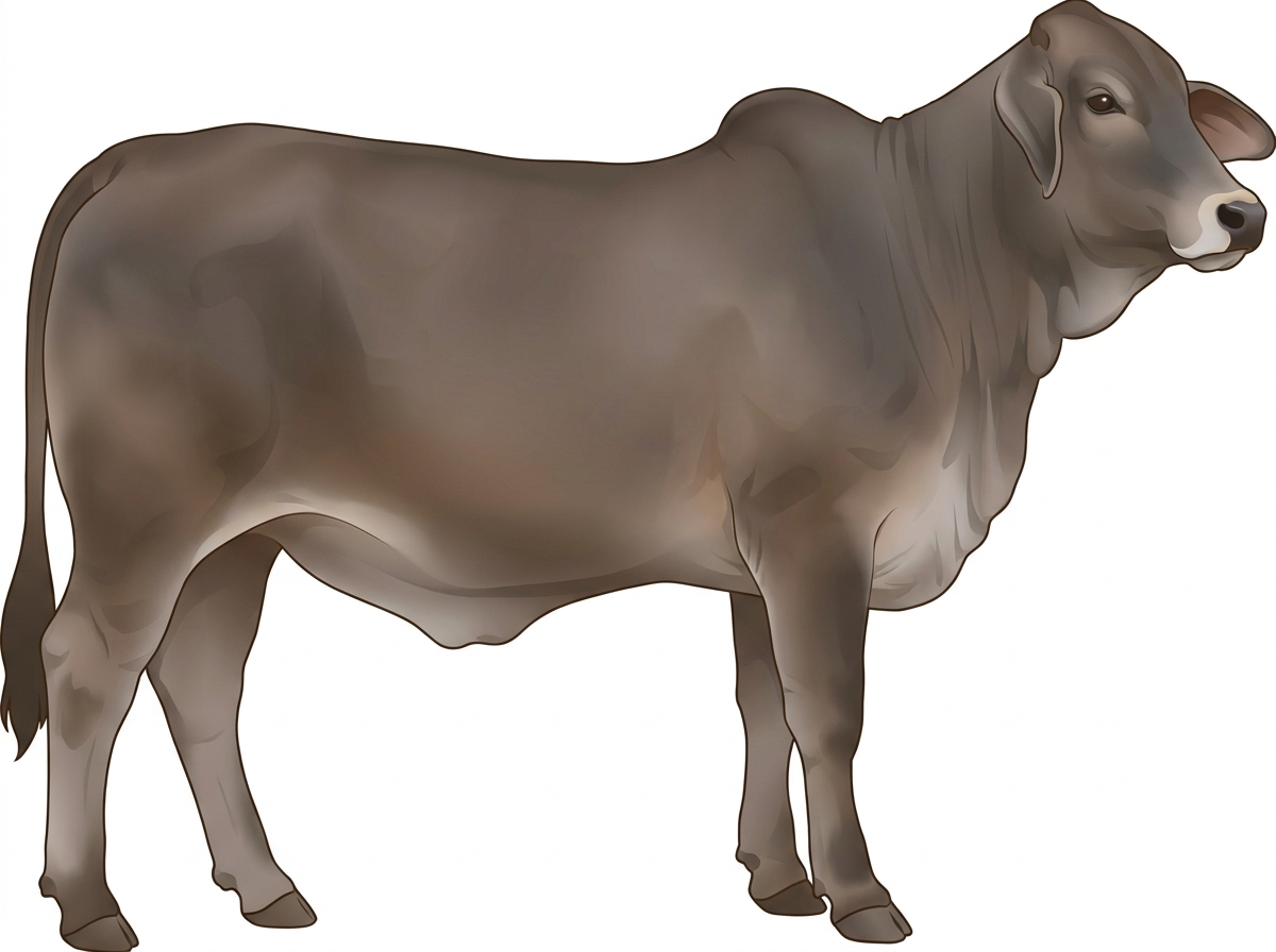Smoky with a pale muzzle ring and lighter underline Brahman Cross Heifer