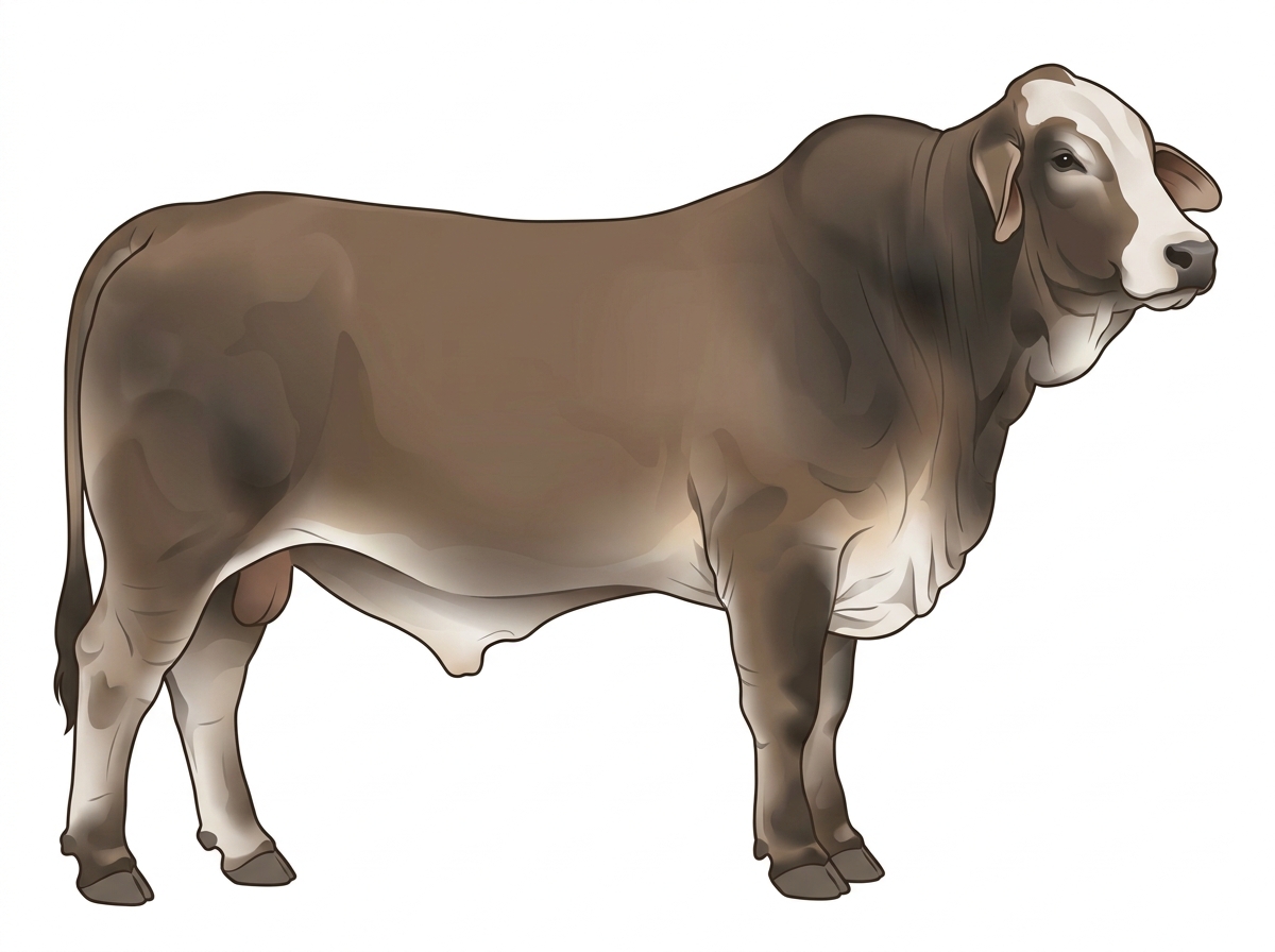 Smoky with a partial white face Brahman Cross Bull