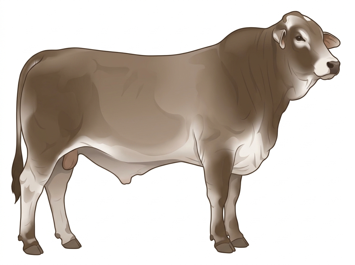 Smoky with minimal white face markings and ticking in the white Brahman Cross Bull