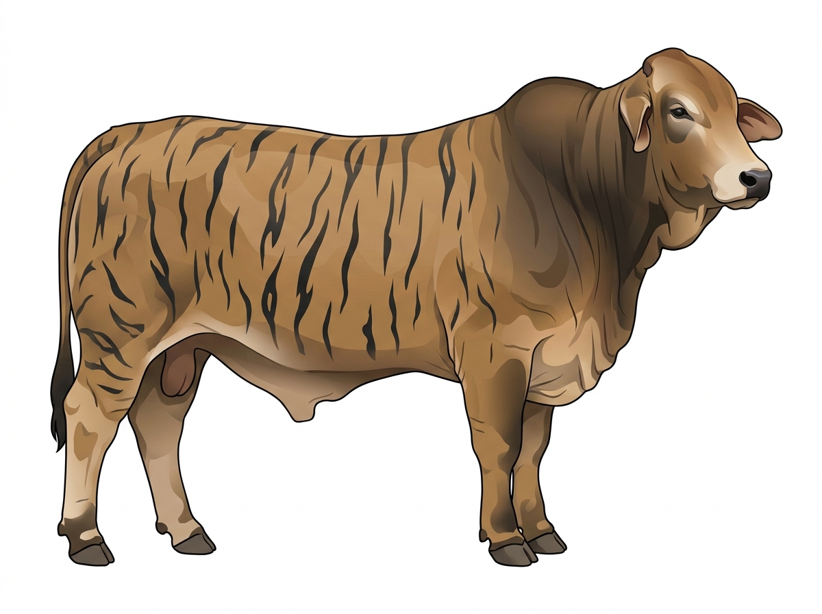 Tan brindle with black stripes Brahman Cross Bull