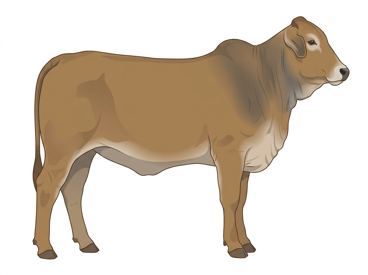 Tan with a pale muzzle ring and lighter underline Brahman Cross Heifer