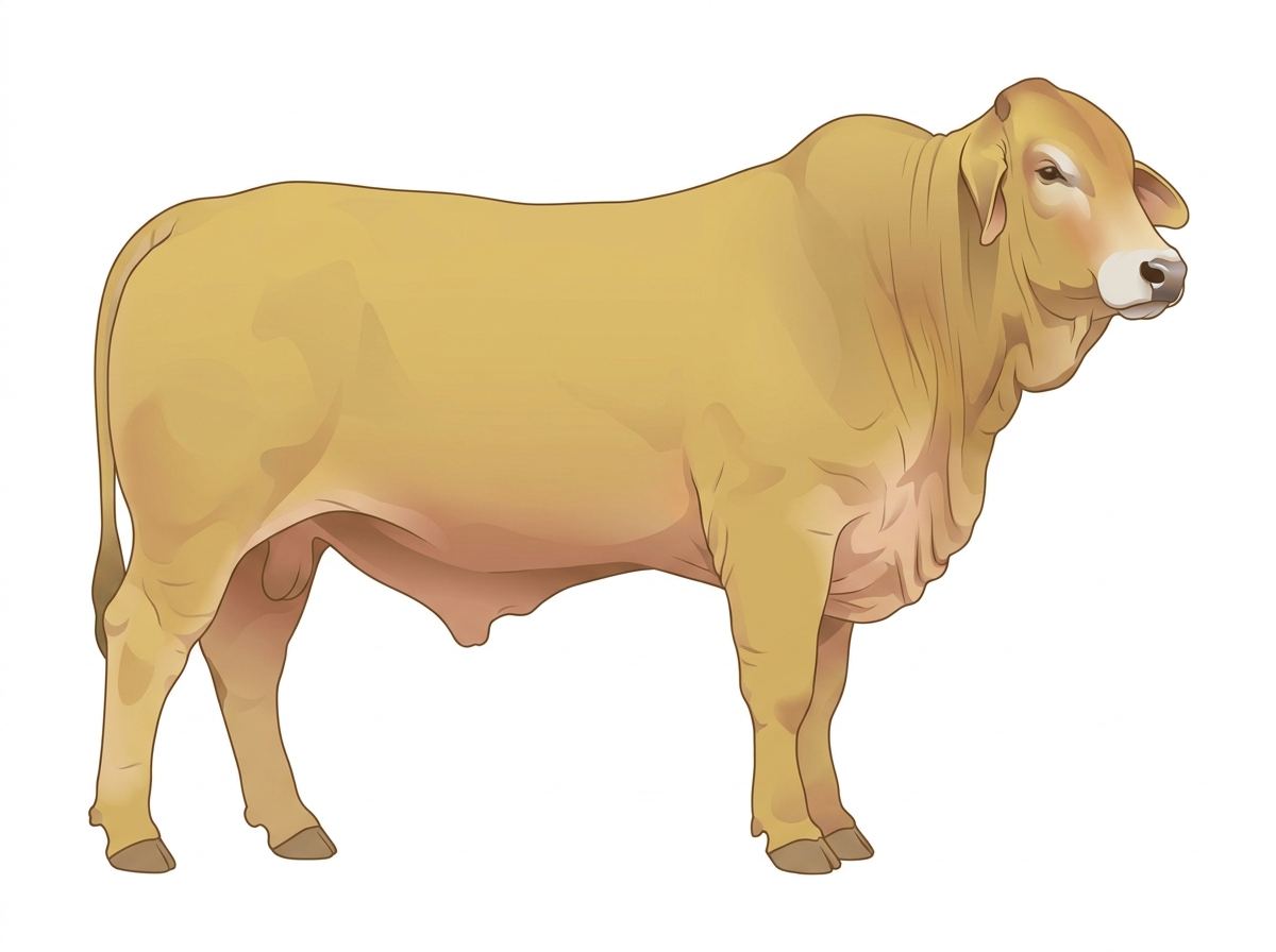 Yellow Dun with a pale muzzle ring and lighter underline Brahman Cross Bull