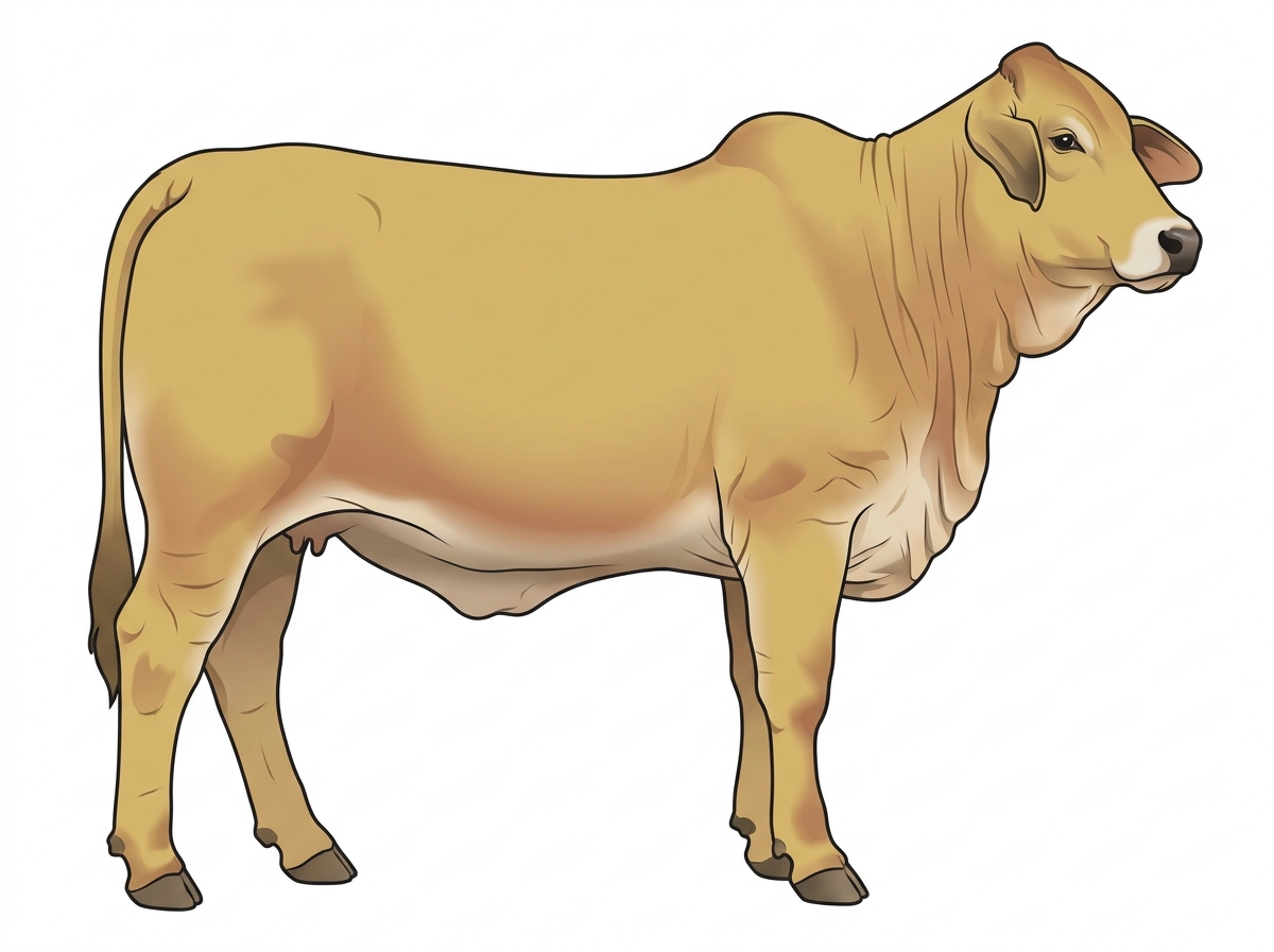 Yellow Dun with a pale muzzle ring and lighter underline Brahman Cross Heifer