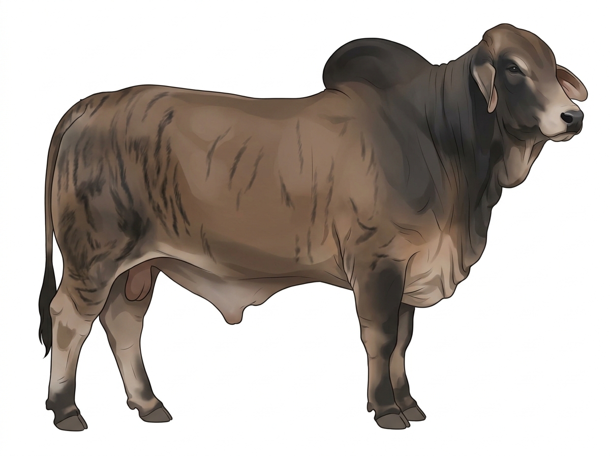 Smoky brindle with black stripes Brahman Bull