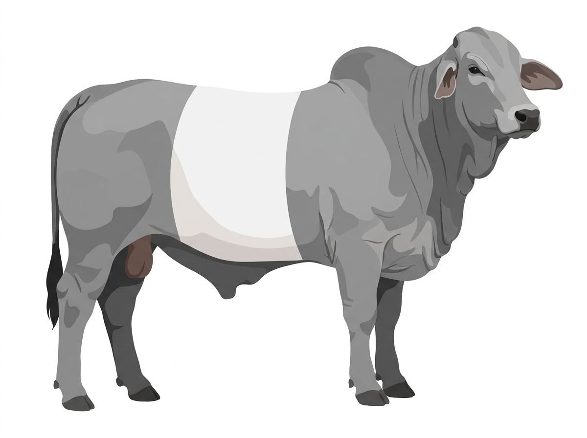 Silver Gray with white belt Brahman x Belted Galloway Cross Bull