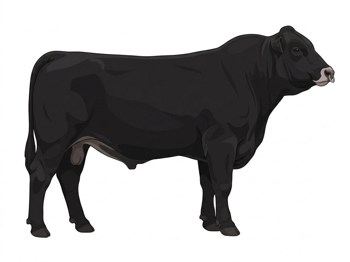 Black with a pale muzzle ring and lighter underline Braunvieh Cross Bull