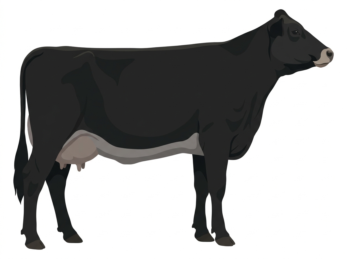 Black with a pale muzzle ring and lighter underline Braunvieh Cross Cow