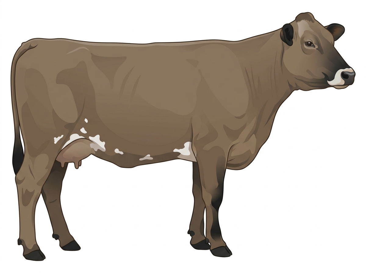 Dun with black points and a few white spots Braunvieh Cross Cow