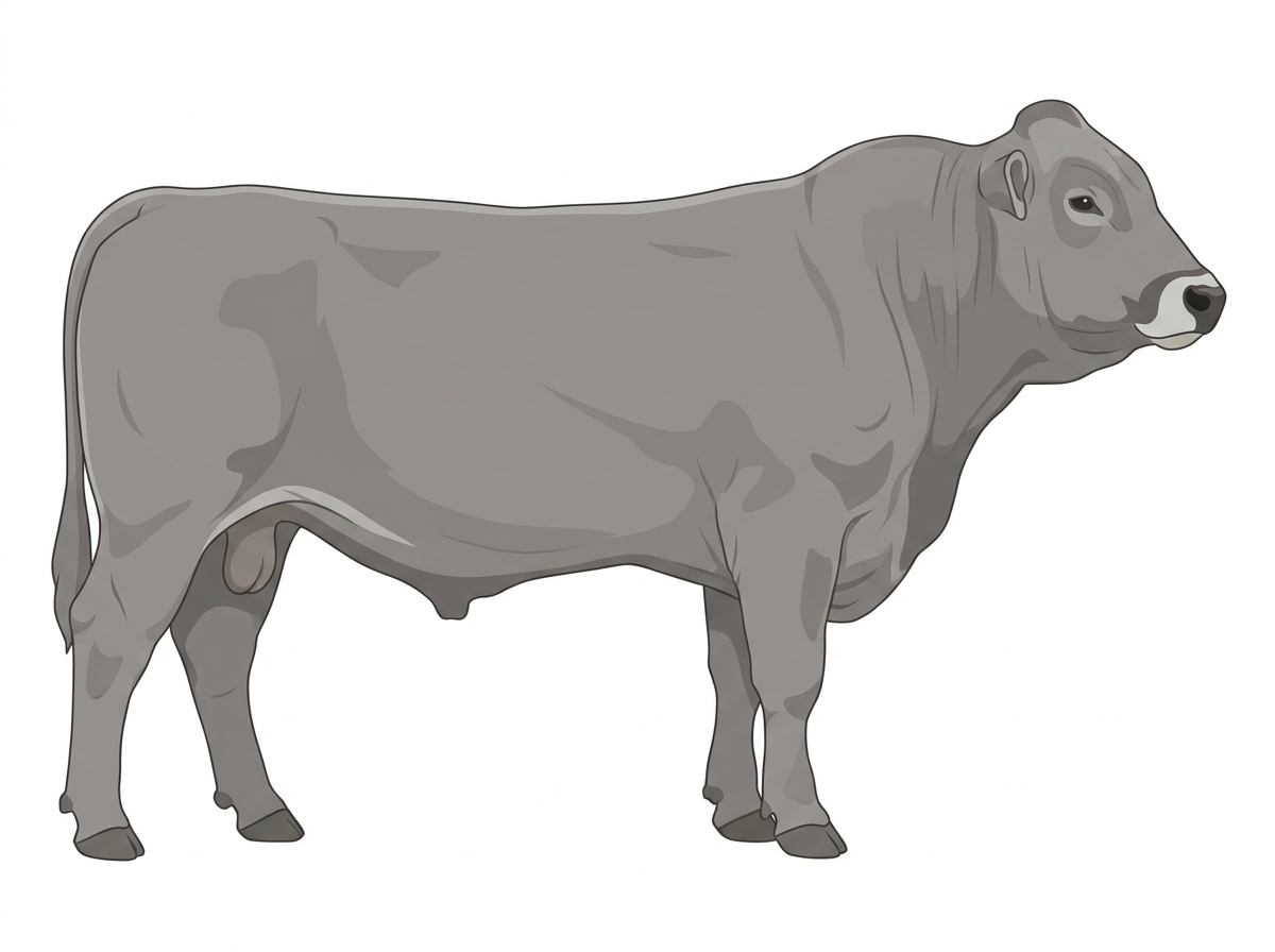 Gray with a pale muzzle ring and lighter underline Braunvieh Cross Bull