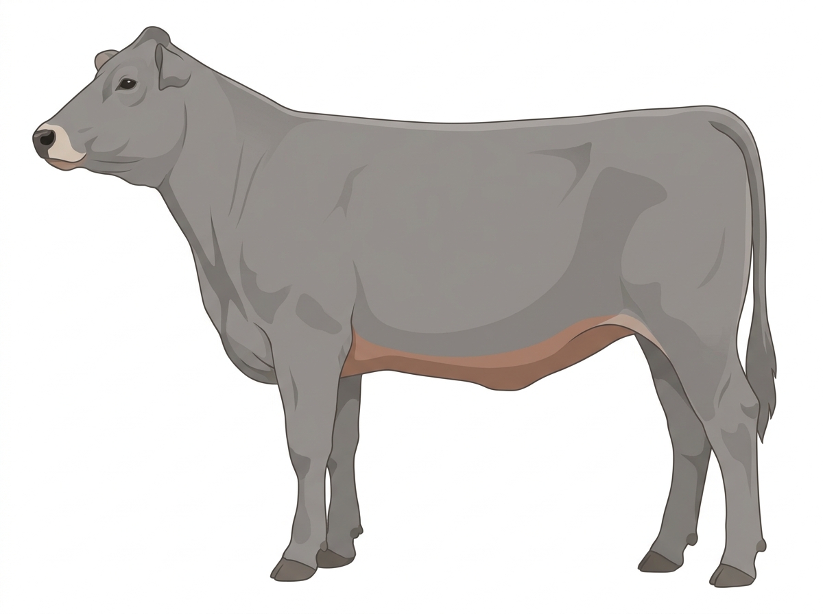 Gray with a pale muzzle ring and lighter underline Braunvieh Cross Heifer
