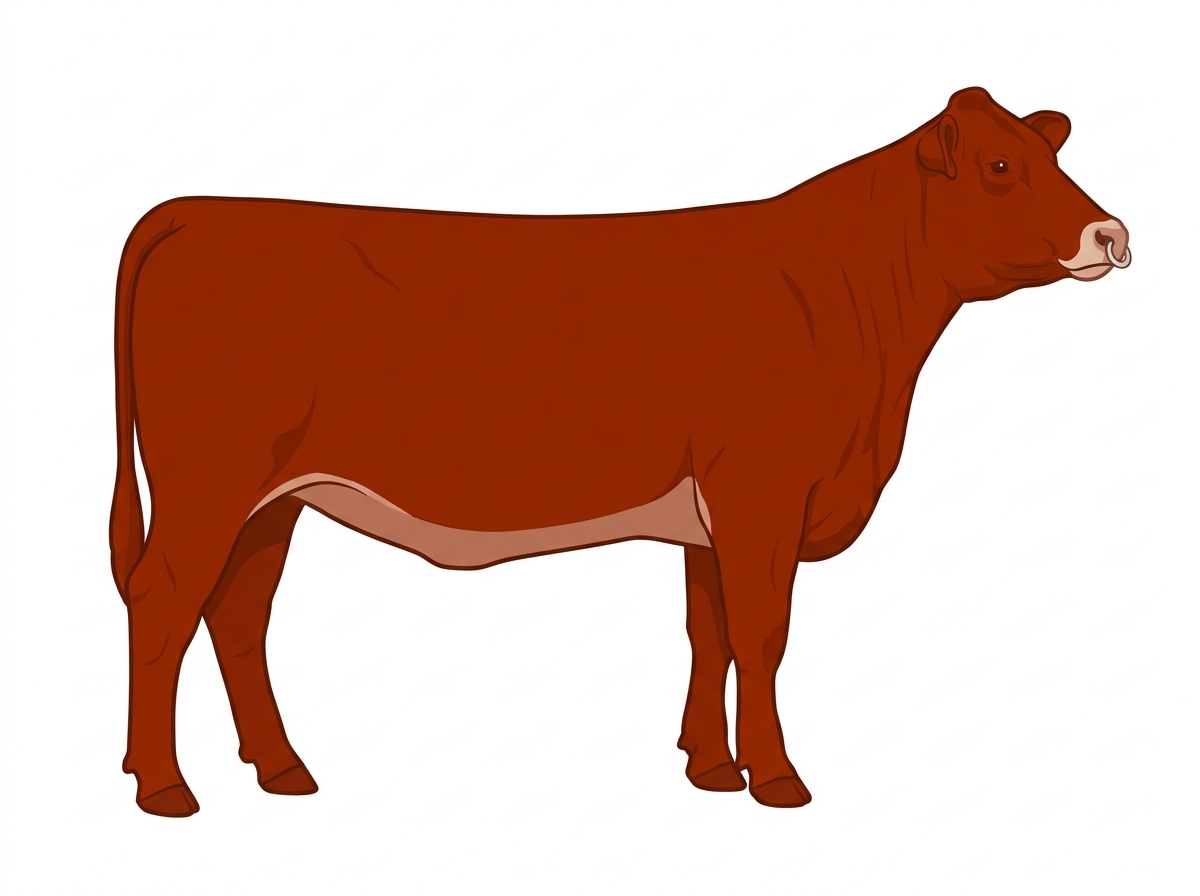 Red with a pale muzzle ring and lighter underline Braunvieh Cross Cow