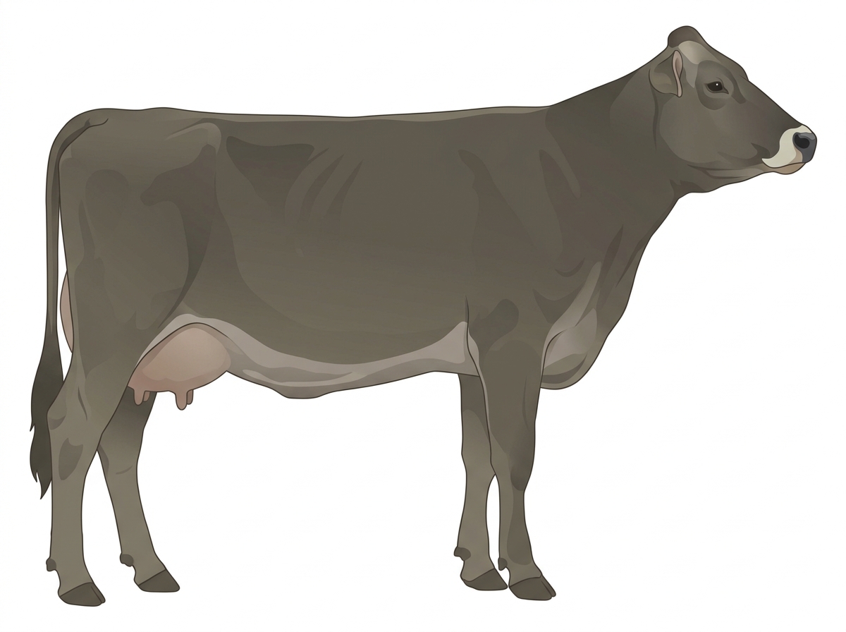 Smoky with a pale muzzle ring and lighter underline Braunvieh Cross Cow