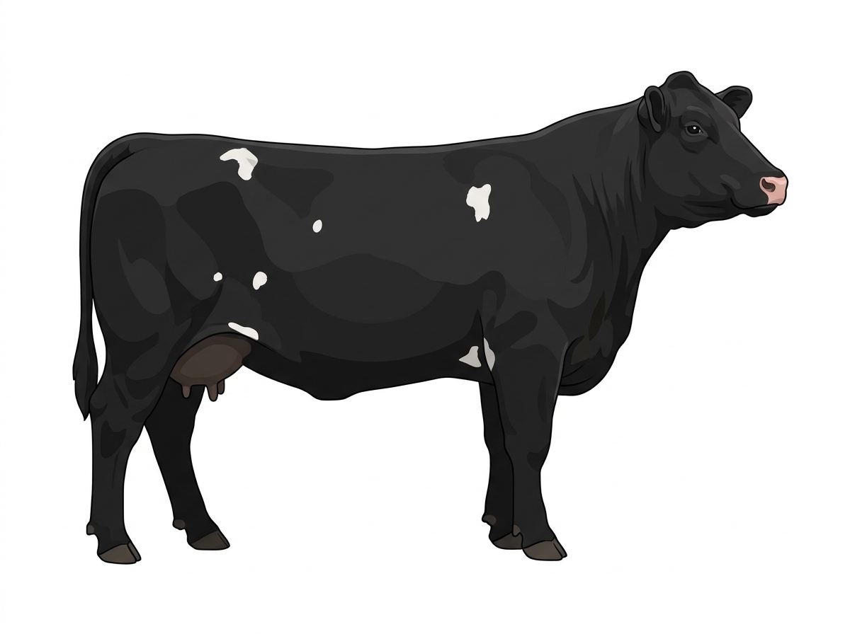 Black with a few white spots Charolais Cross Cow