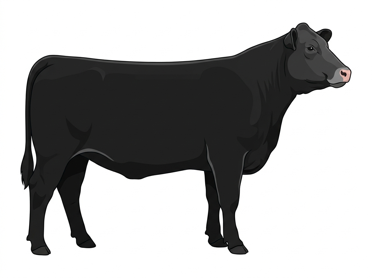Black with a pale muzzle ring and lighter underline Charolais Cross Cow