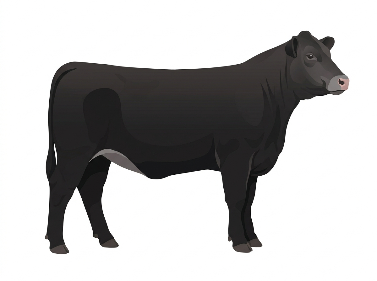 Black with a pale muzzle ring and lighter underline Charolais Cross Heifer