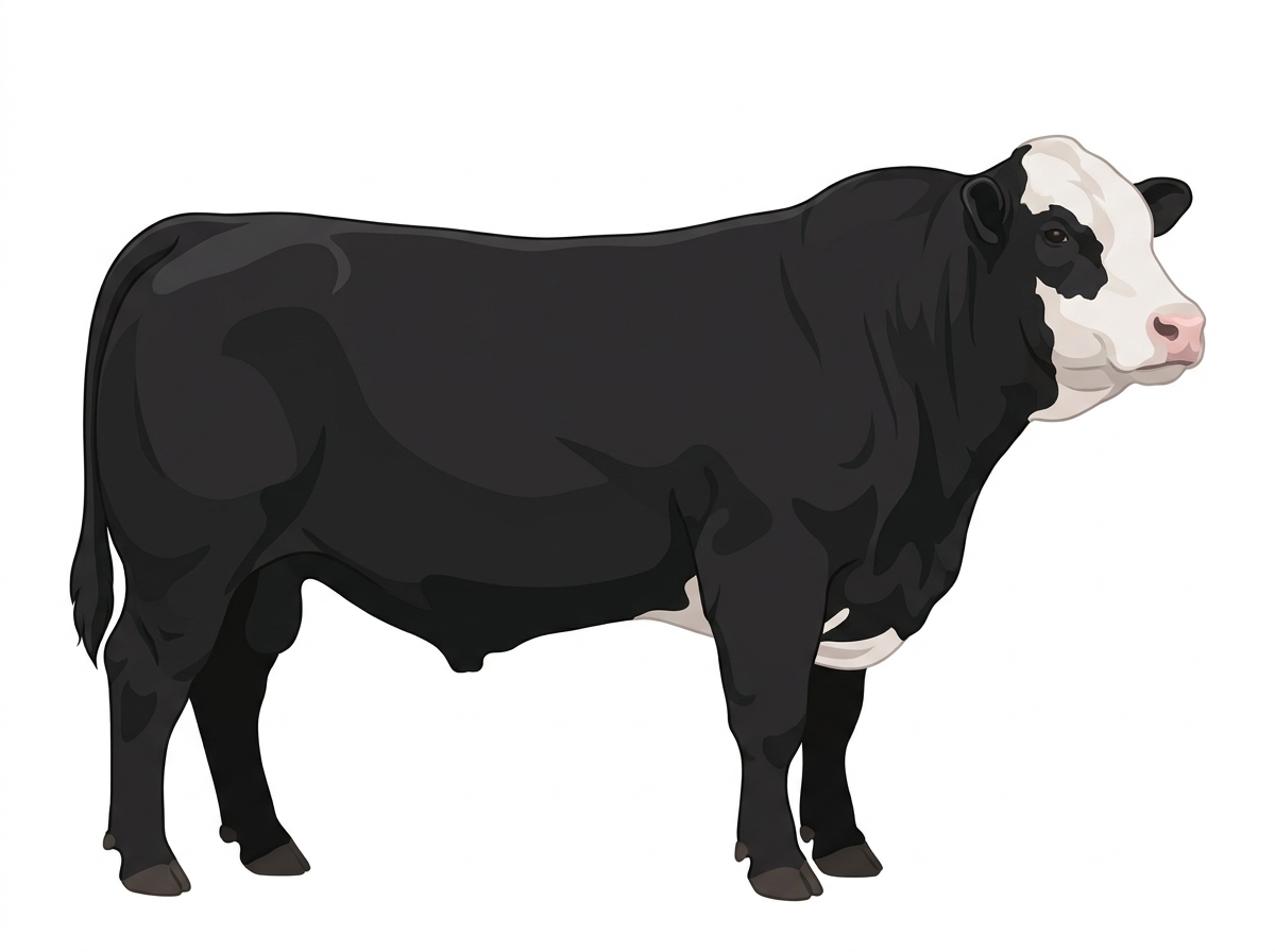 Black with a partial white face Charolais Cross Bull